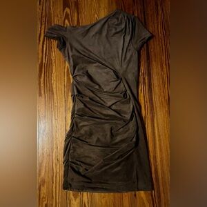 bebe Chocolate Brown Asymmetrical Mini Dress asymmetrical Size M